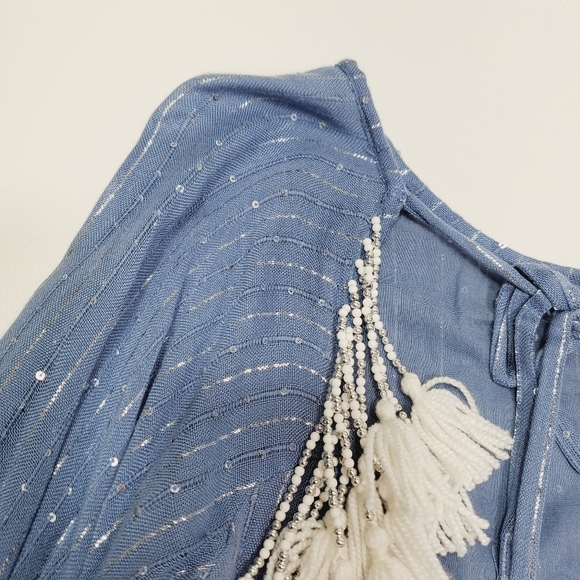Sundress Dress Women Size xs/s Roma Powder Blue & WhiteDress with White Tassels - Picture 13 of 15